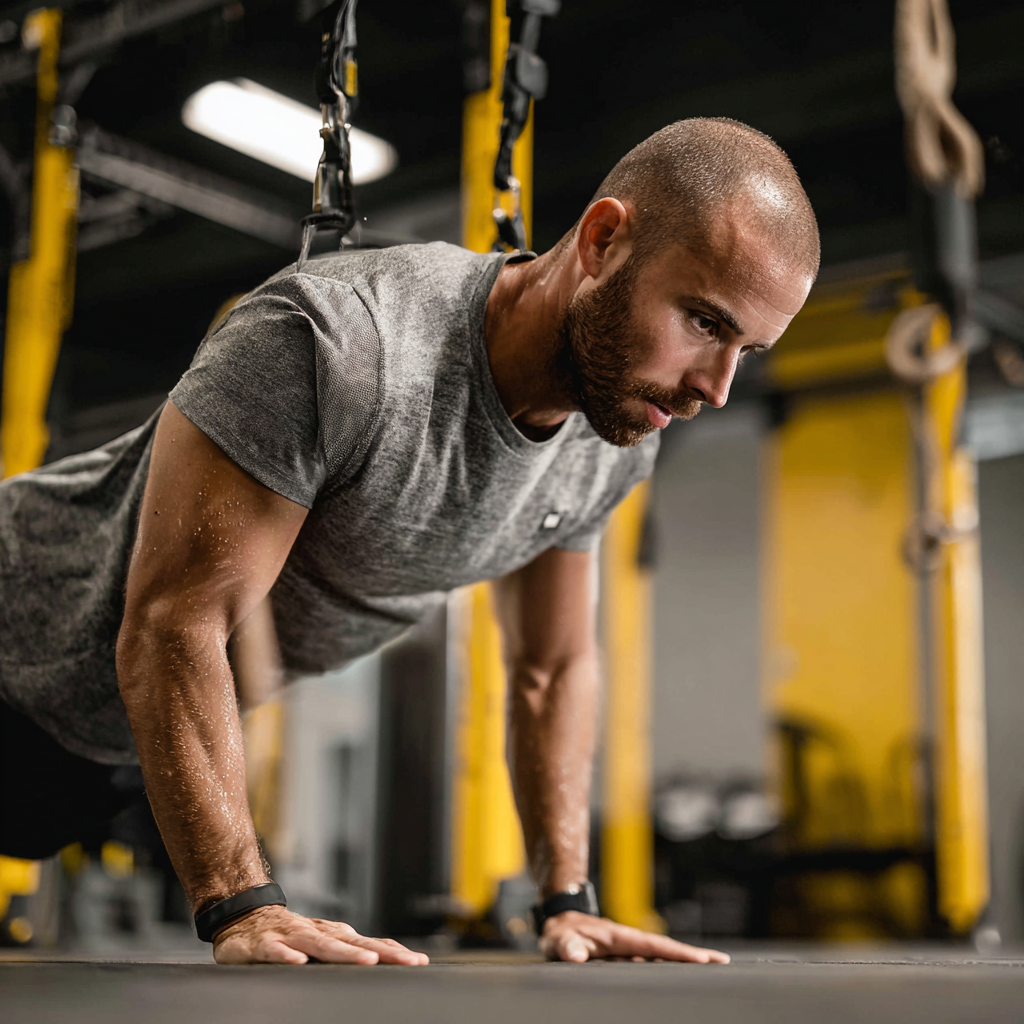 focused adult man doing functional fitness routine